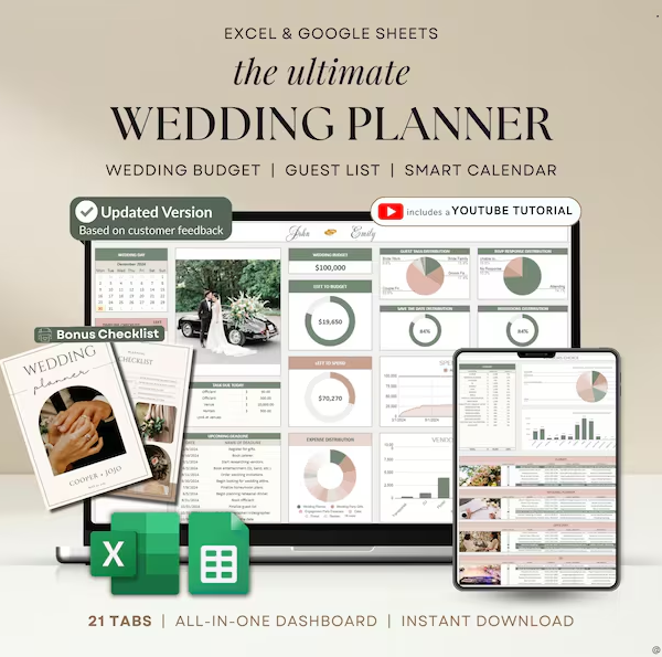 Wedding Planner Spreadsheet Wedding Budget Tracker Wedding Timeline Checklist Guest List