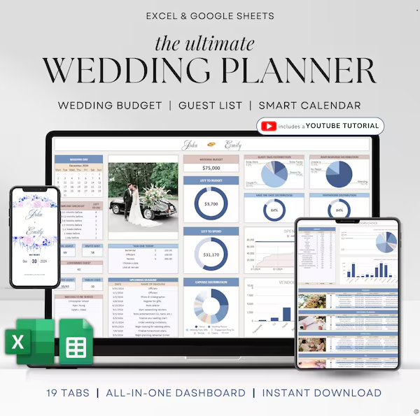 Wedding Planner Spreadsheet Wedding Budget Tracker Wedding Timeline Checklist Guest List