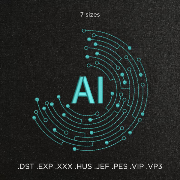 AI Embroidery Pattern, Tech-Inspired PES Embroidery, Digital Machine Embroidery