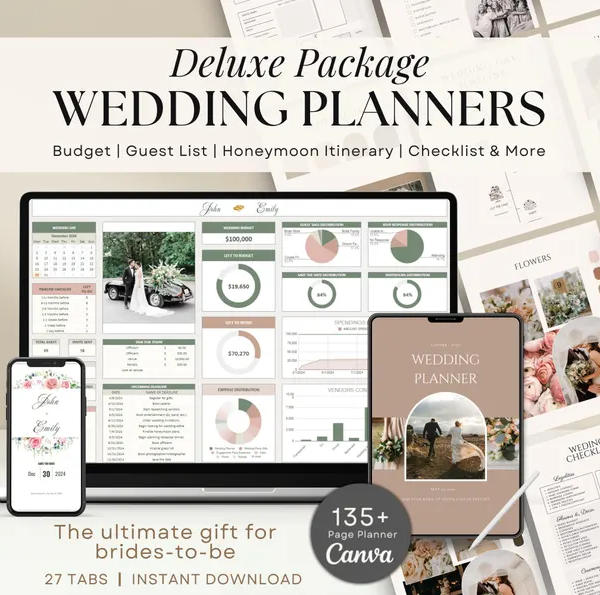 Wedding Planner Template Wedding Gift for Bride Wedding Tracker Spreadsheet Checklist