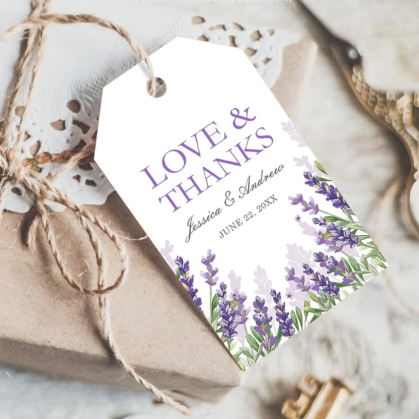Editable Lavender Favor Tag Thank You Love and Thanks Wedding Bridal Shower Greenery Lilac Blush Purple Corjl Template Printable