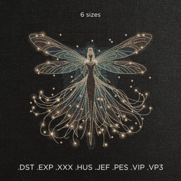 Fairy With Wings Embroidery Design, Fairy In Flight Embroidery Machine Pattern