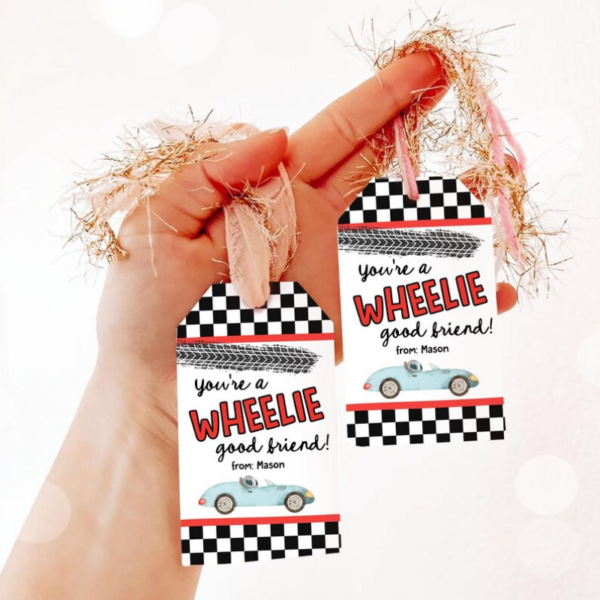 Editable Car Themed Valentine's Day Gift Tag Wheelie Good Friend Valentine Card Boys Favor Classroom School Digital Download Printable