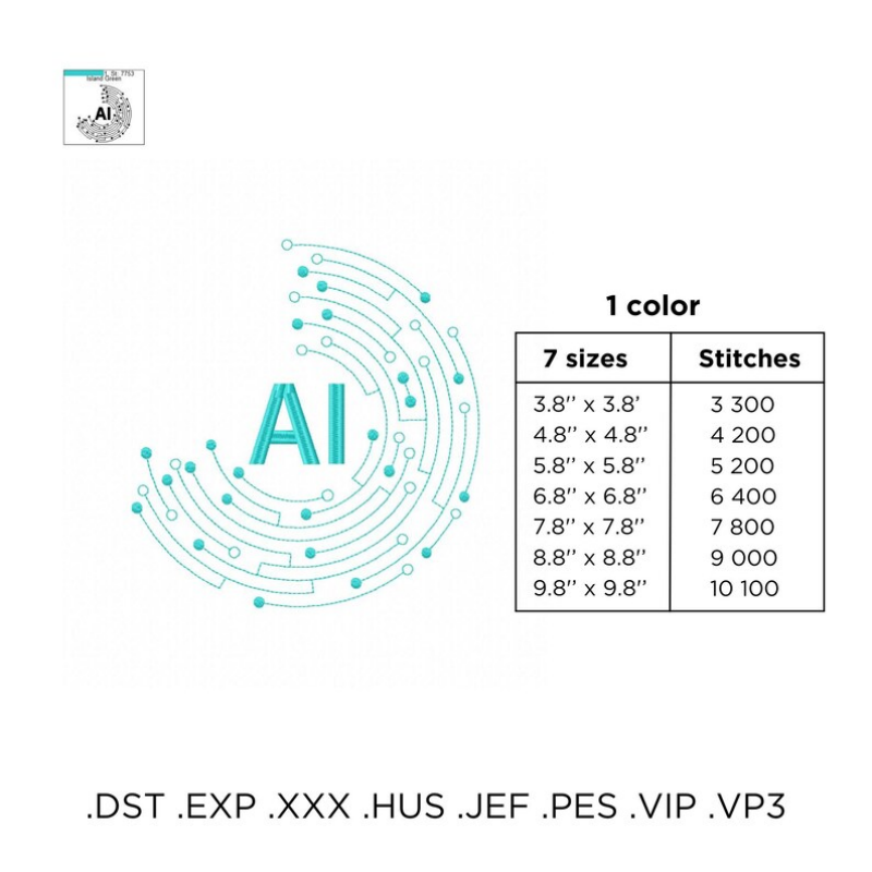 AI Embroidery Pattern, Tech-Inspired PES Embroidery, Digital Machine Embroidery - 图片 2